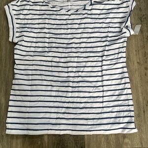 Talbots White & Navy Striped Short-Sleeve Crewneck Tee